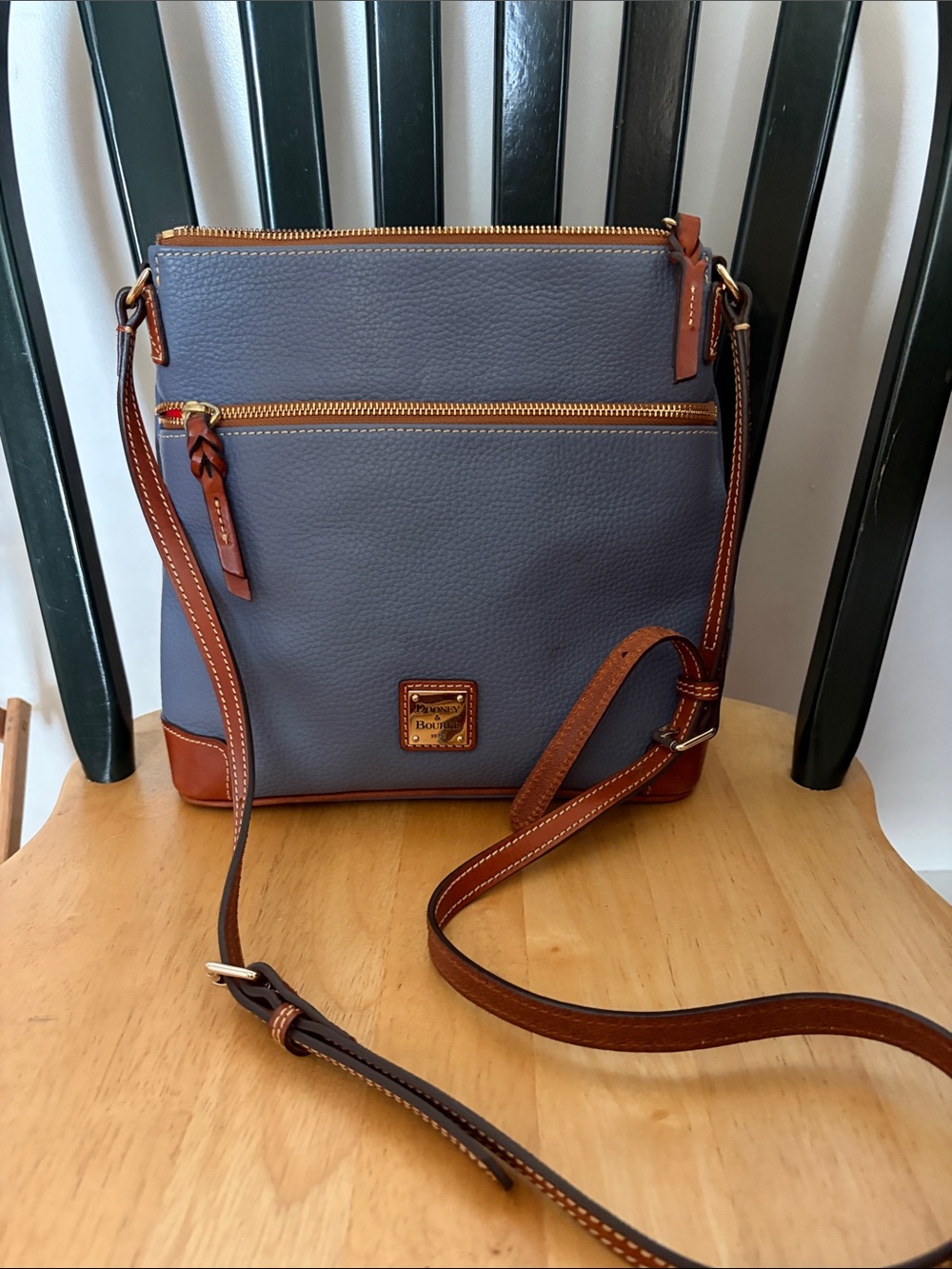 Dooney & Bourke Graphite Pebble Leather Crossbody with Brown Trim